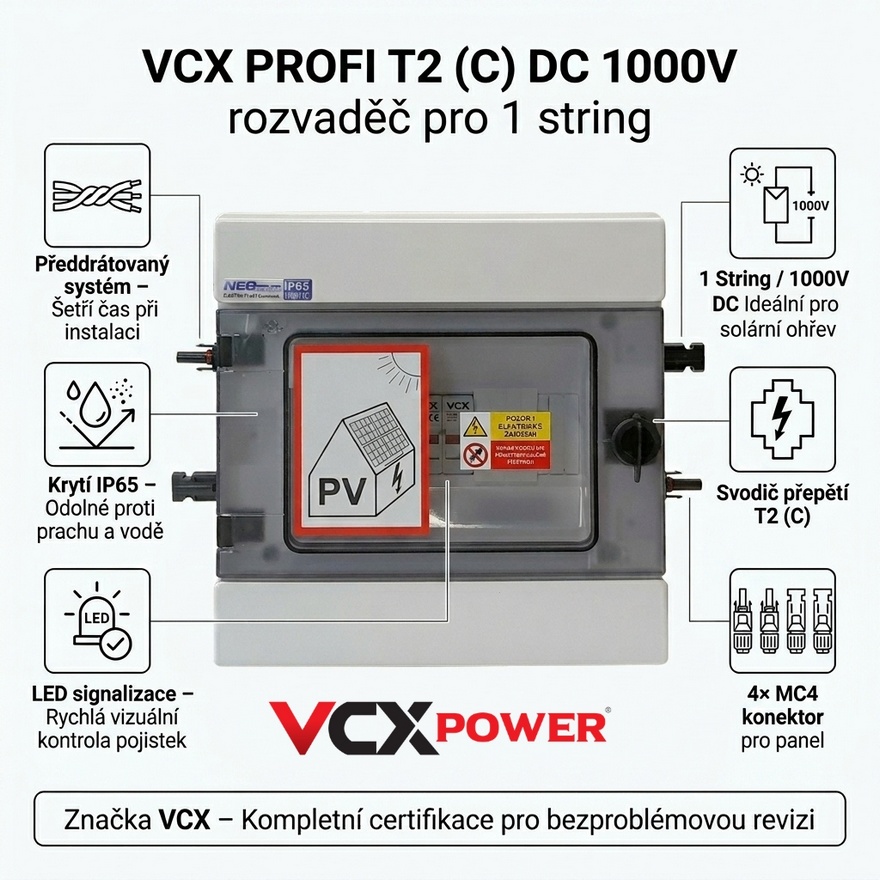 Rozvaděč VCX PROFI T2 (C) DC 1000V pro 1 string IP65 certifikovaný